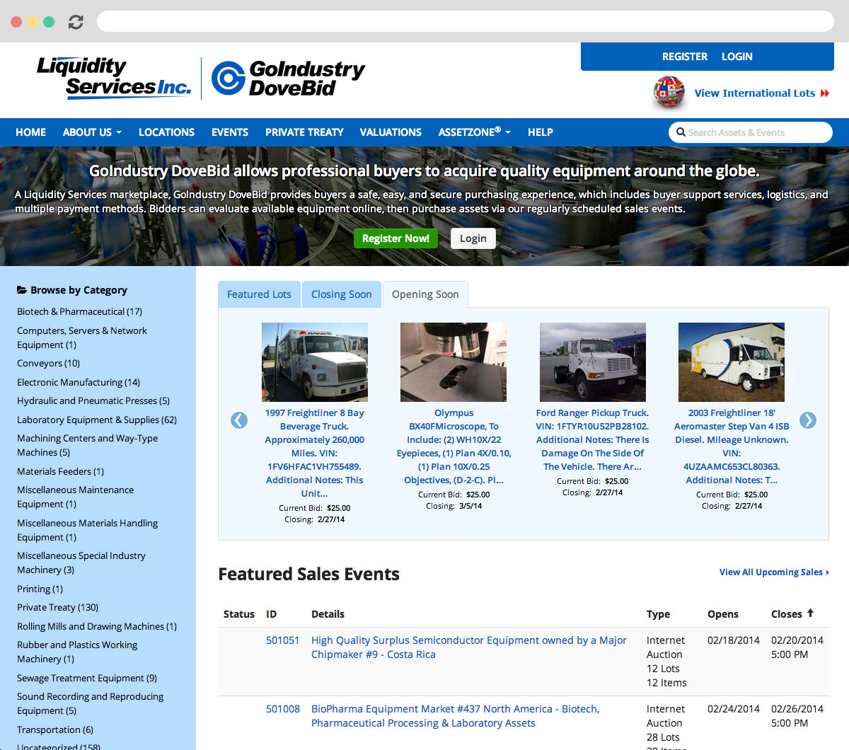 GoIndustry DoveBid Homepage